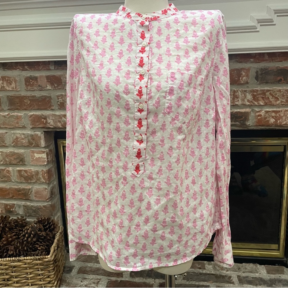 J. Crew leaf print, button up, pink and red blouse / S / Excellent condition - Picture 3 of 14